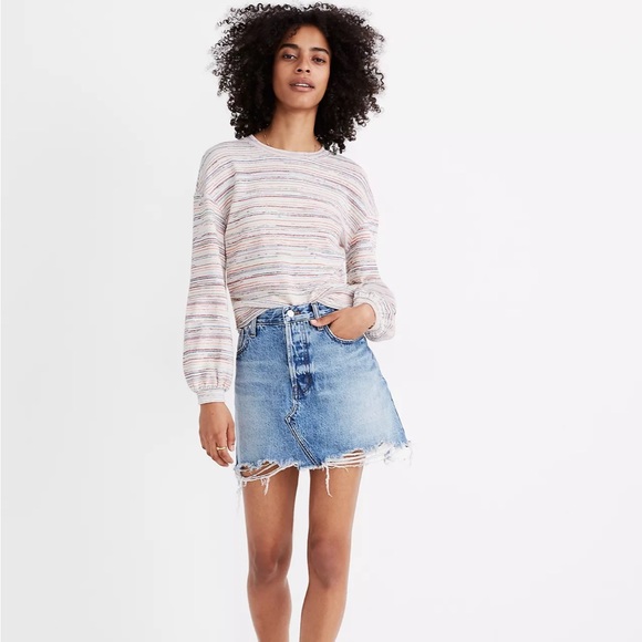 EUC Madewell Bubble-Sleeve Crop Top in Rainbow Stripe, Size Small - Picture 2 of 12